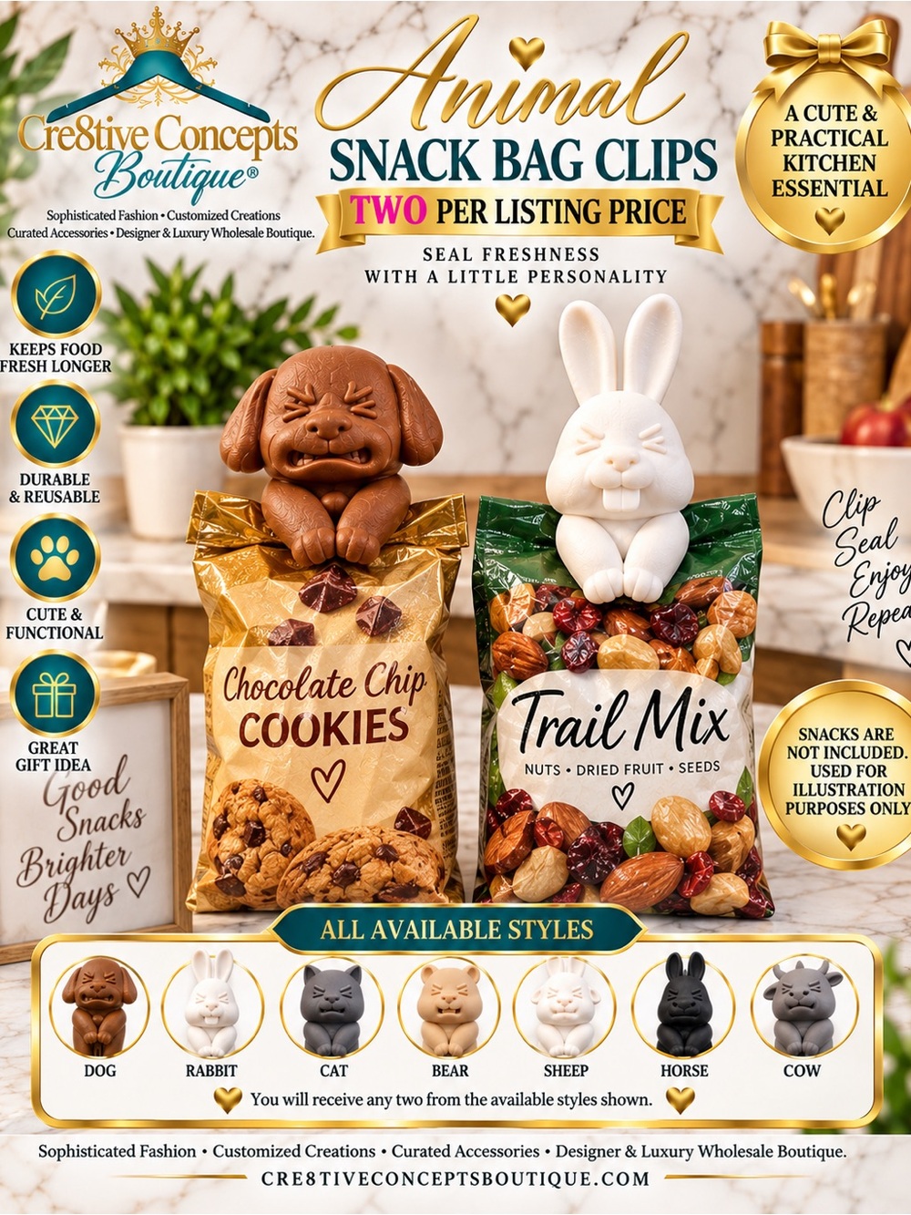 2-Pack Animal Snack Bag Clips – Cute Reusable Food Storage Sealing Clips